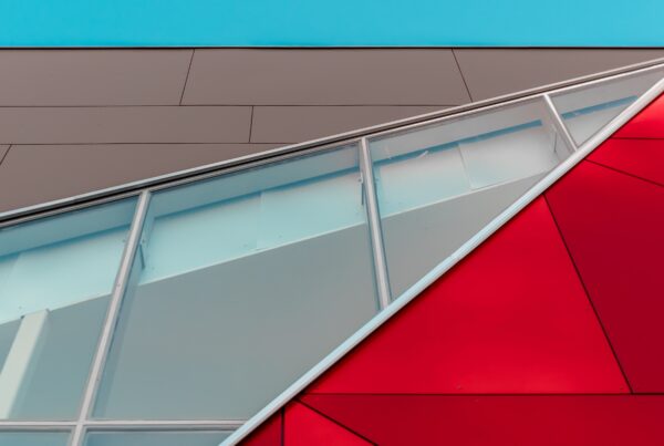 motorized window shades in an ultra-modern building