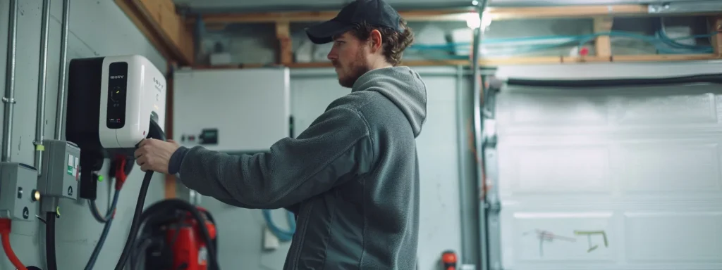 a professional electrician installing an ev charger in a residential garage in seattle.